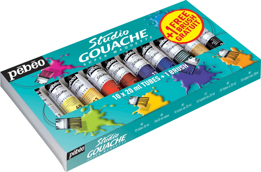 Pebeo Studio Gouache Set 10 x 20ml + Brush