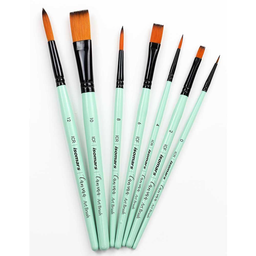 Isomars Canvaa Brush Round/Flat Set of 7 (Mint Handle)