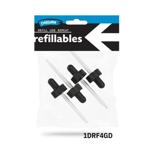 DERIVAN REFILLABLES 4 X GLASS DROPPER, BLACK 24MM