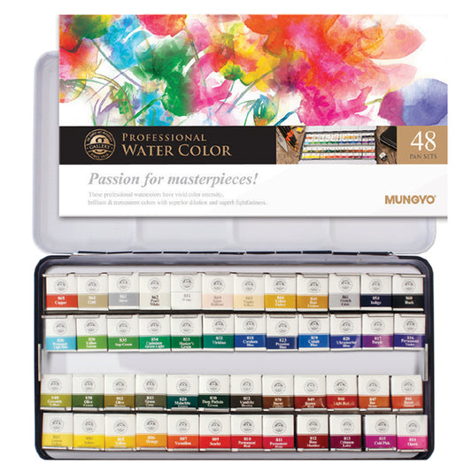 Mungyo Professional Watercolour Tin 48 x 1/2 Pans