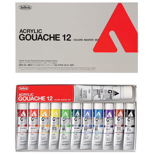 Holbein Acryla Gouache Masters Set 11 x 20ml + White 40ml D411