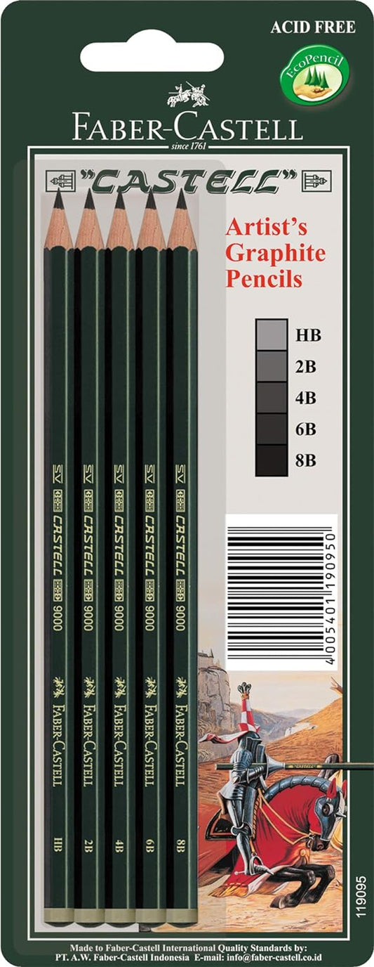 Faber Castell 9000 Graphite Pencils Card 5 (8B-HB)