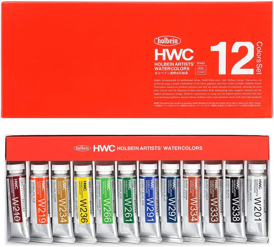 Holbein Watercolour Set of 12 x 15ml Tubes W440