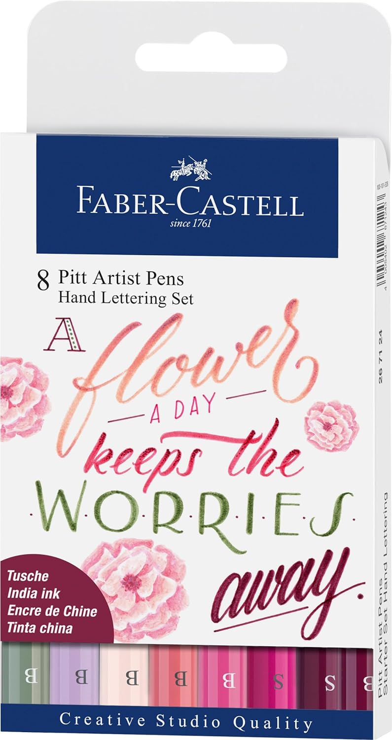 Faber Pitt Artist Pen 8 Wallet Pink Hand Lettering Set