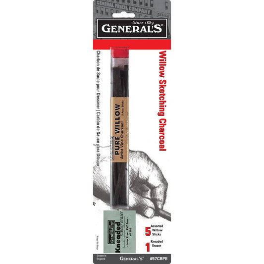 General's Willow Sketch Charcoal Set 5 & Eraser - 57CBPE