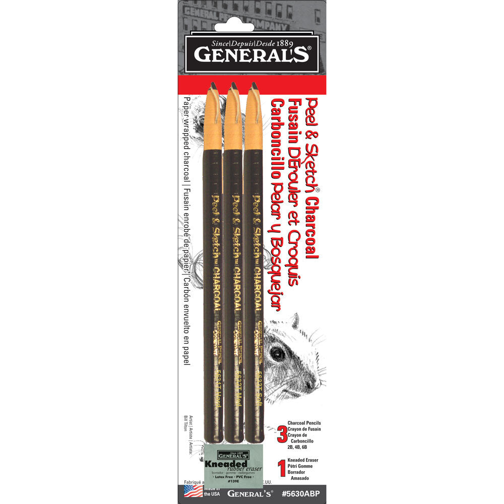 General's Peel & Sketch Charcoal Pencil Set 3 #5630abp