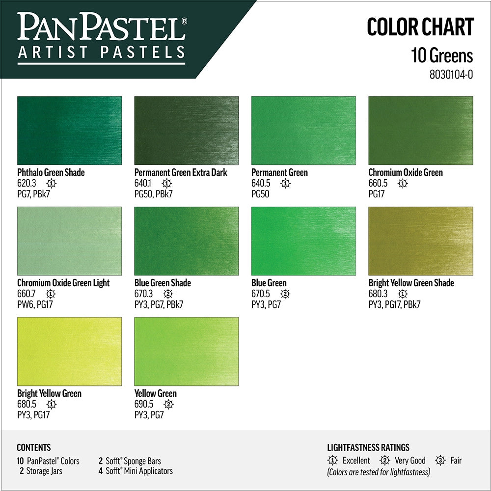 PanPastel 10 Greens 1 Lid Set