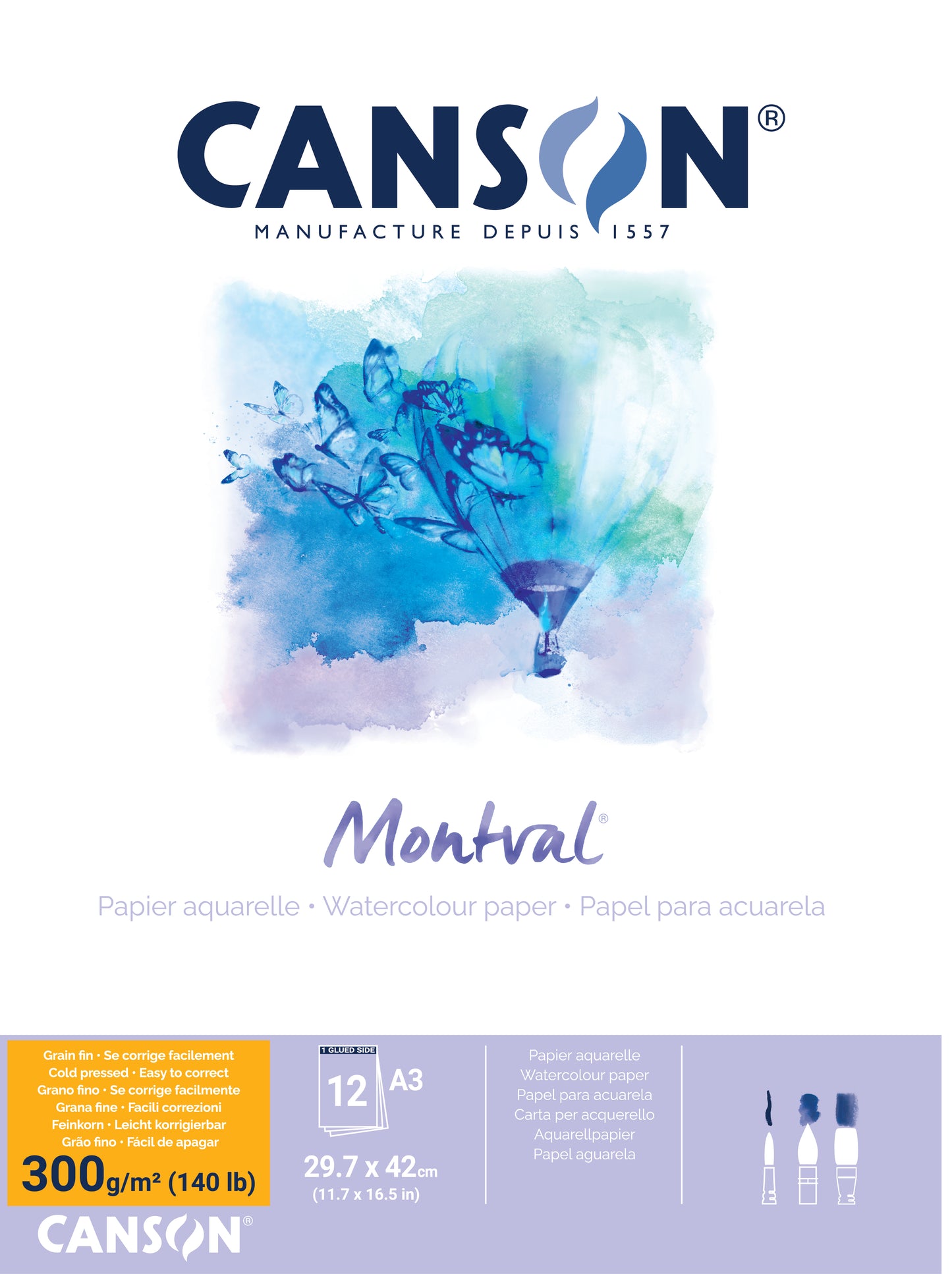 Canson Montval Watercolour Paper 300gsm Cold Press A3 12 Sheet