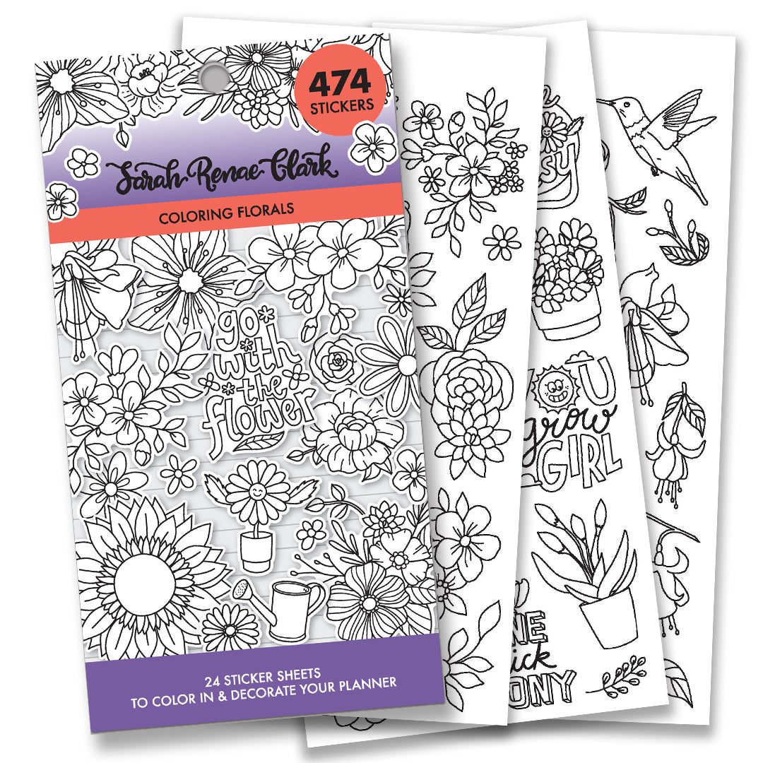 Sarah Renae Clark - Colouring Stickers 'Florals' Designs (24 sticker sheets)