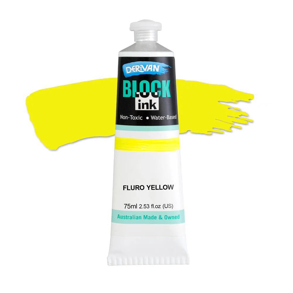 Derivan Block Printing Ink 75ml Fluoro Yellow