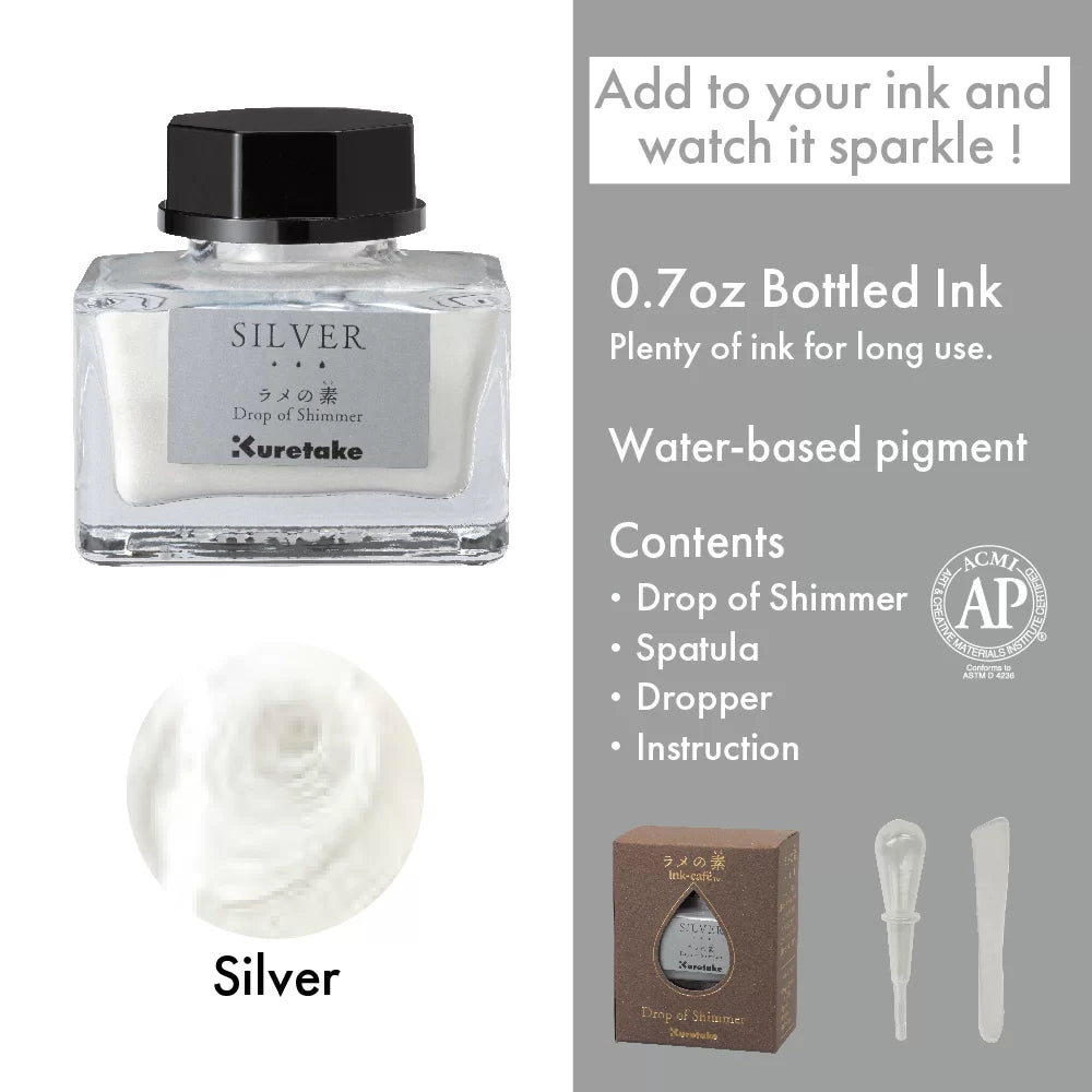 Kuretake Drop of Shimmer Ink 20ml Silver