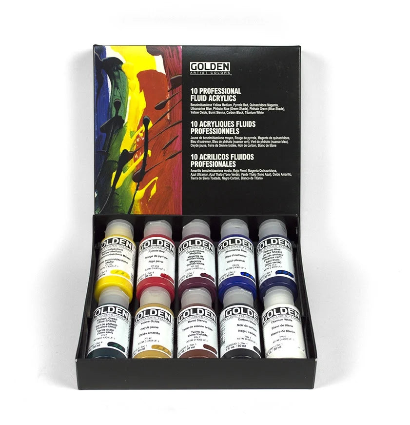 Golden Fluid Acrylic 10 x 30ml Colour Principal Set