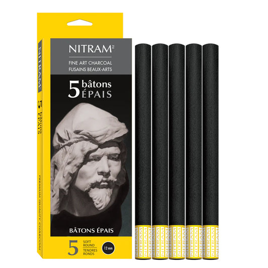 Nitram Batons Epais Charcoal Soft 12mm Pkt 5