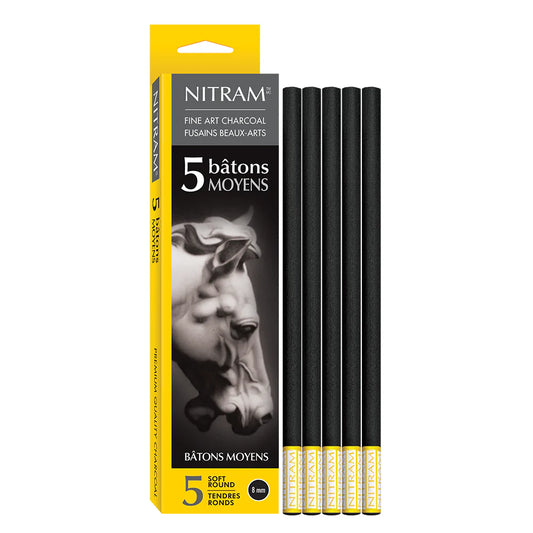 Nitram Batons Moyes Charcoal Soft 8mm Pkt 5