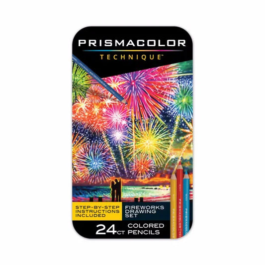 Prismacolor Premier Coloured Pencils Techniques Fireworks Drawing Tin 24