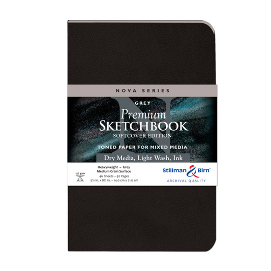 STILLMAN & BIRN NOVA SERIES SOFTCOVER SKETCHBOOK GREY 150gsm 5.5x8.5 Inch PORTRAIT 46 sheets