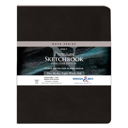 STILLMAN & BIRN NOVA SERIES SOFTCOVER SKETCHBOOK GREY 150gsm 8x10 Inch PORTRAIT 46 sheets