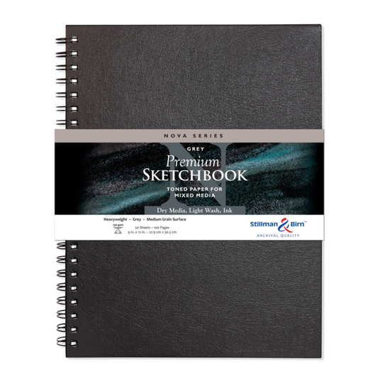 STILLMAN & BIRN NOVA SERIES WIREDBOUND SKETCHBOOK GREY PAPER 150gsm 9x12 Inch PORTRAIT 50 sheets