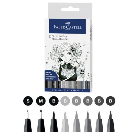 Faber Pitt Artist Pen Manga Set (8 Shades)