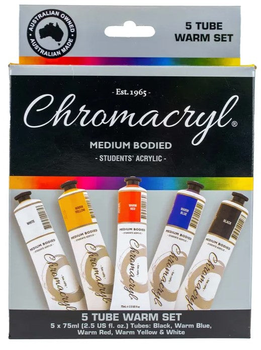 Chromacryl 75ml Tube Set 5 Primary Warm Colours