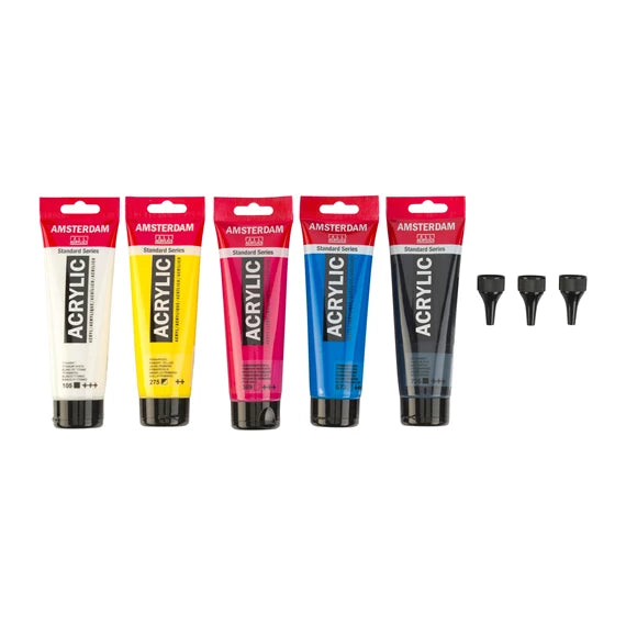 Amsterdam Acrylic Paint Primary Set 5 x 120ml Pack + Nozzles