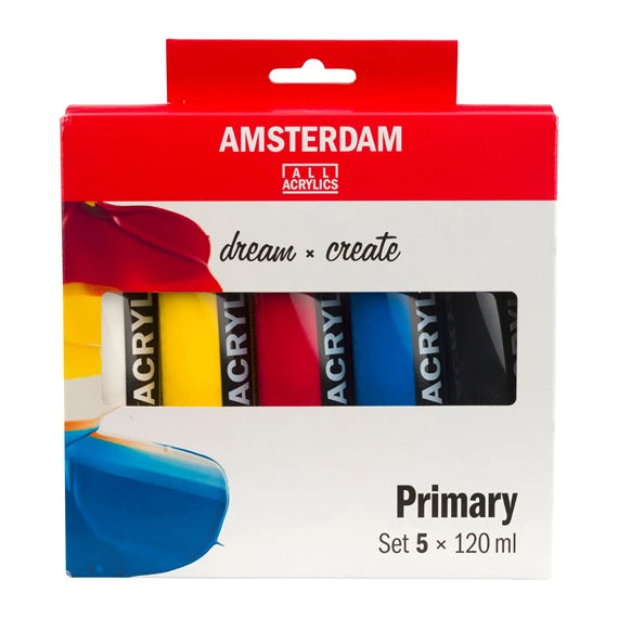 Amsterdam Acrylic Paint Set Primary Colours 5 x 120ml Pack