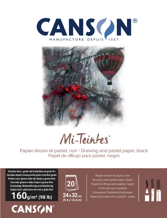 Mi Teintes Pastel Paper 160gsm Pad 20 Sheet Black 24 x 32cm