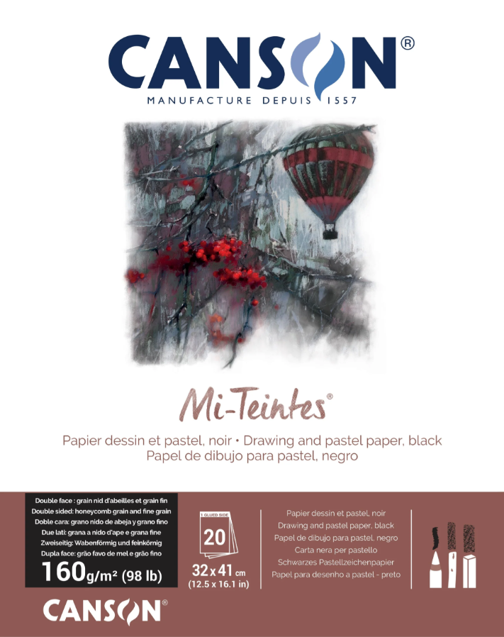 Mi Teintes Pastel Paper 160gsm Pad 20 Sheet Black 32 x 41cm