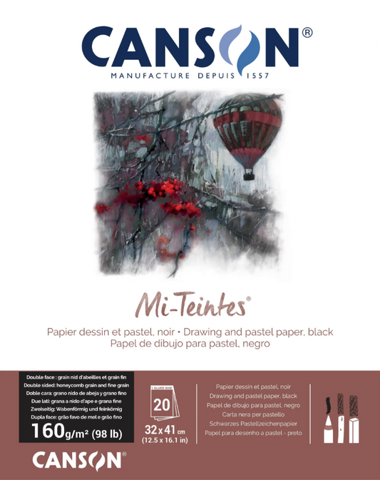 Mi Teintes Pastel Paper 160gsm Pad 20 Sheet Black 32 x 41cm