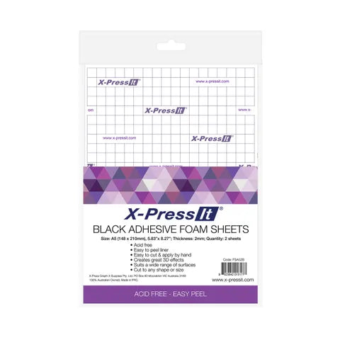 X-Press It Adhesive Foam Sheets Black 2mm A5 2 sheets