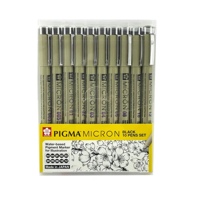 Sakura Micron Pigma Black 10 Set Assorted Sizes