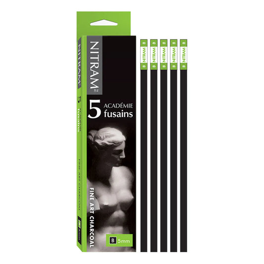 Nitram Academie Fusains Charcoal Soft B 5mm Pkt 5