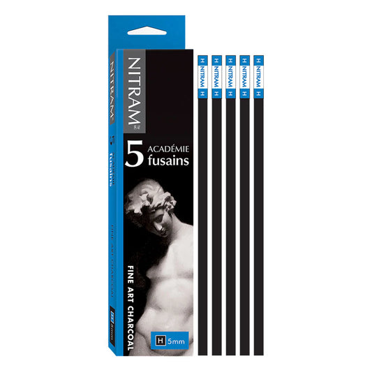 Nitram Academie Fusains Charcoal Hard H 5mm Pkt 5