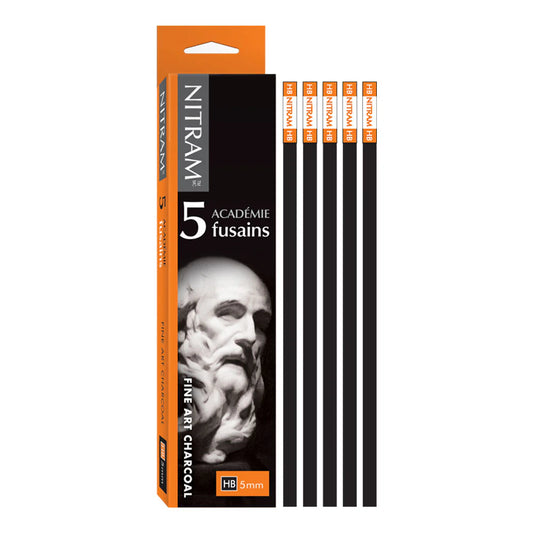 Nitram Academie Fusains Charcoal Medium HB 5mm Pkt 5