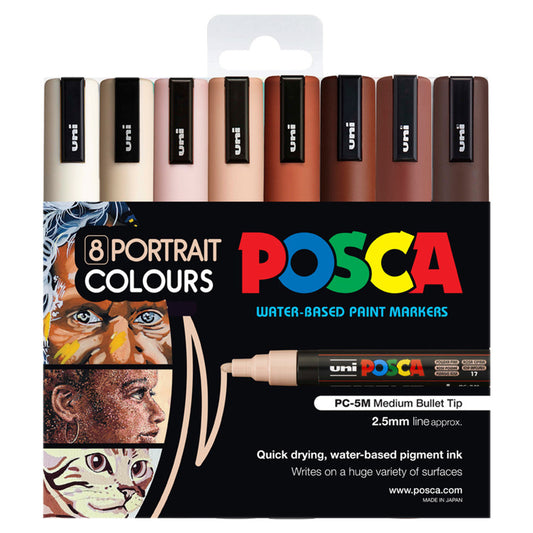 Uni Posca PC-5M Bullet Tip 2.5mm Portrait Colours 8 Set