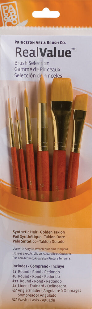Princeton RealValue Synthetic Gold Taklon Short Handle 6Pc Set