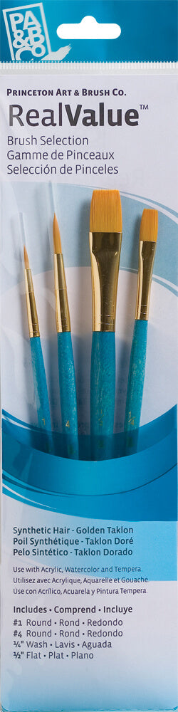 Princeton RealValue Synthetic Gold Taklon Short Handle 4Pc Set