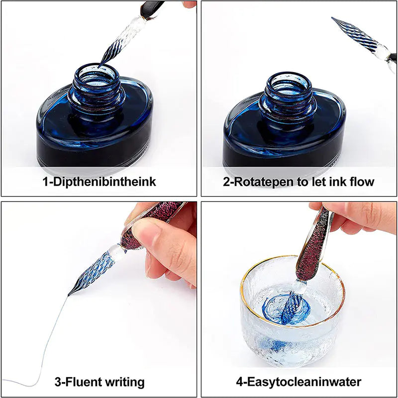 Milini Glass Dip Pen & Holder Set