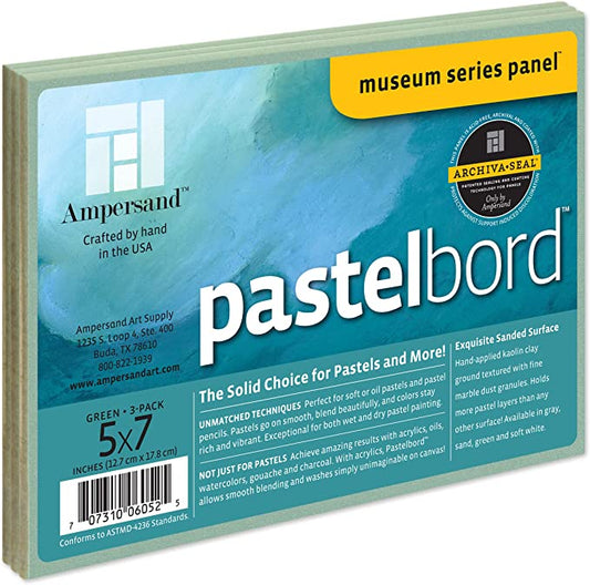 Ampersand Pastelbord 1/8" Depth 5 x 7" Pkt 3 Green - theartshop.com.au