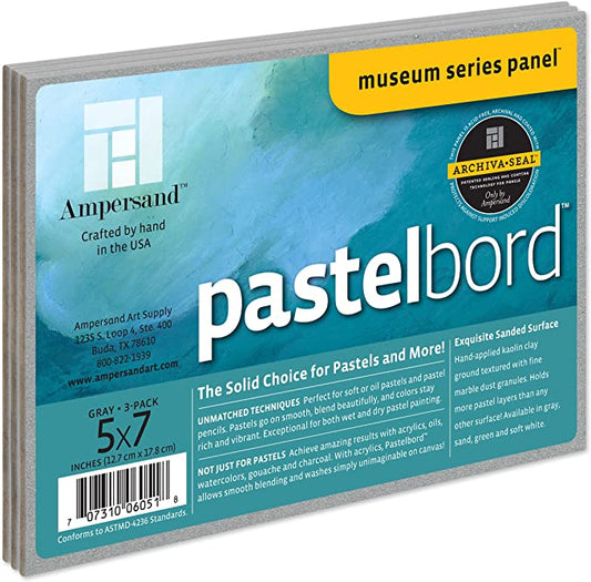 Ampersand Pastelbord 1/8" Depth 5 x 7" Pkt 3 Grey - theartshop.com.au