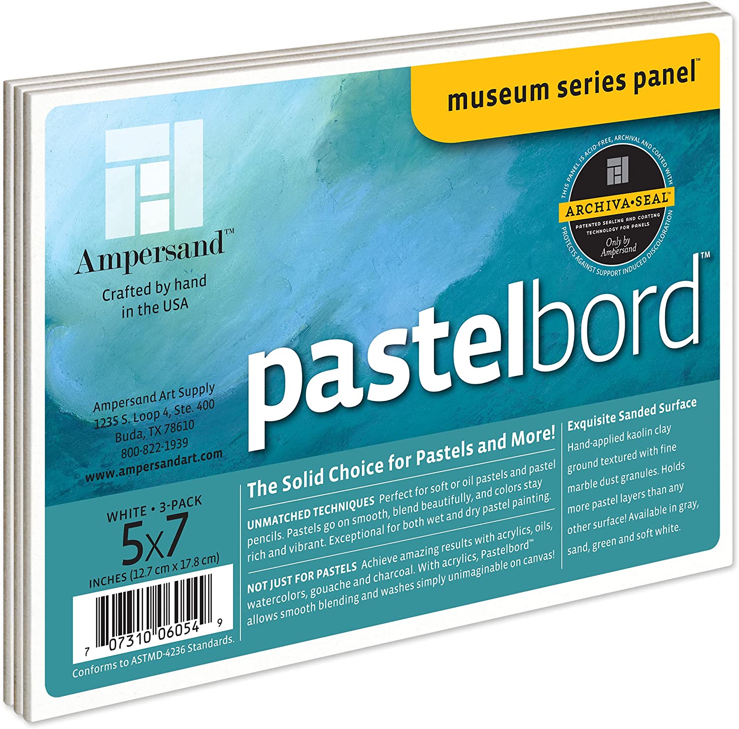 Ampersand Pastelbord 1/8" Depth 5 x 7" Pkt 3 White - theartshop.com.au