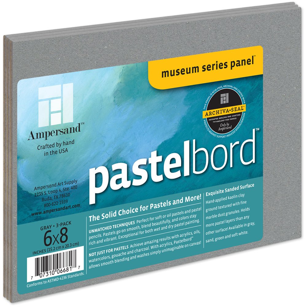 Ampersand Pastelbord 1/8" Depth 6 x 8" Pkt 3 Grey - theartshop.com.au