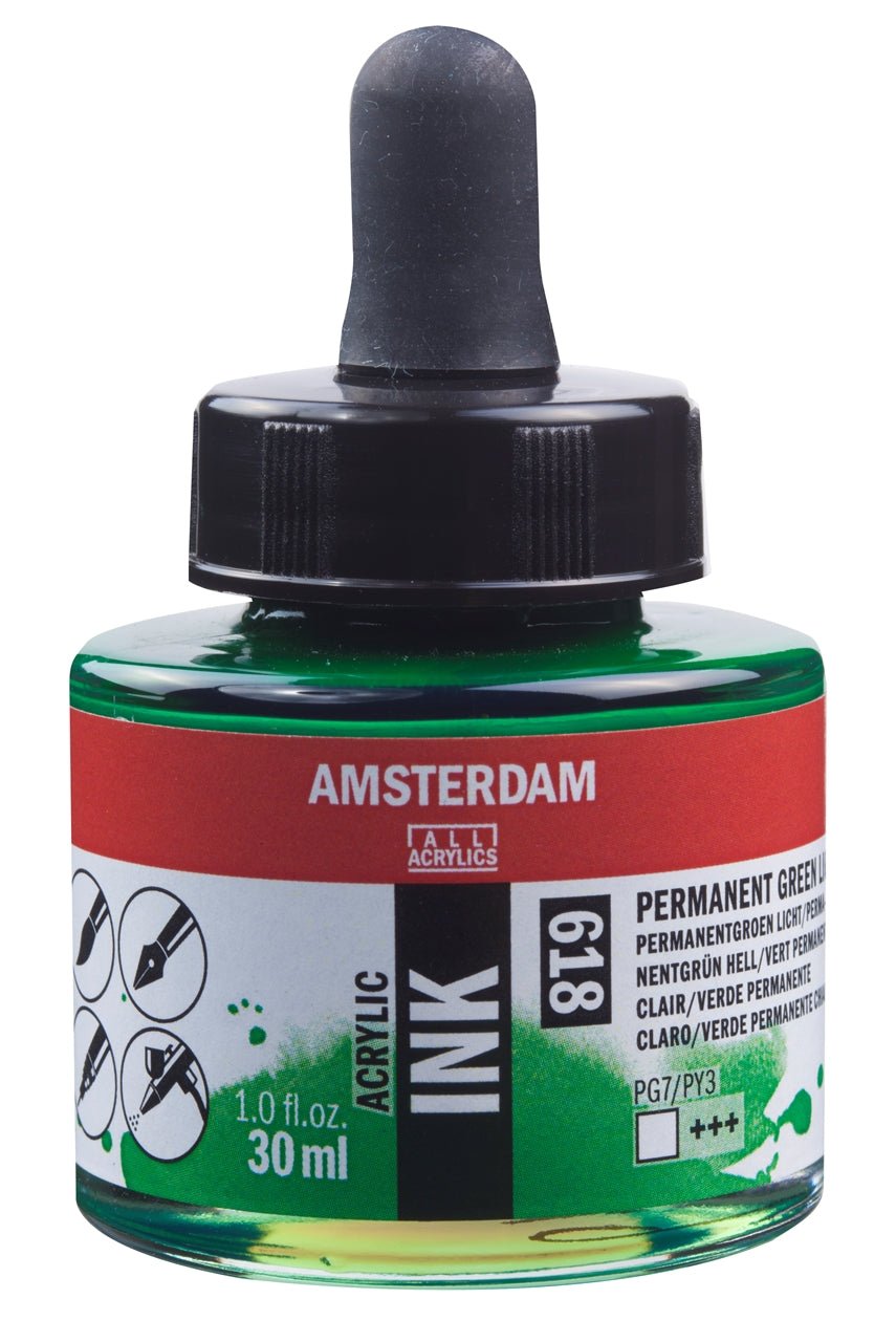 Amsterdam Ink 30ml 618 Permanent Green Light - theartshop.com.au