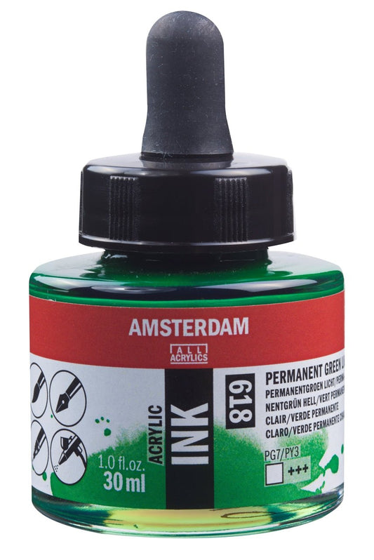 Amsterdam Ink 30ml 618 Permanent Green Light - theartshop.com.au