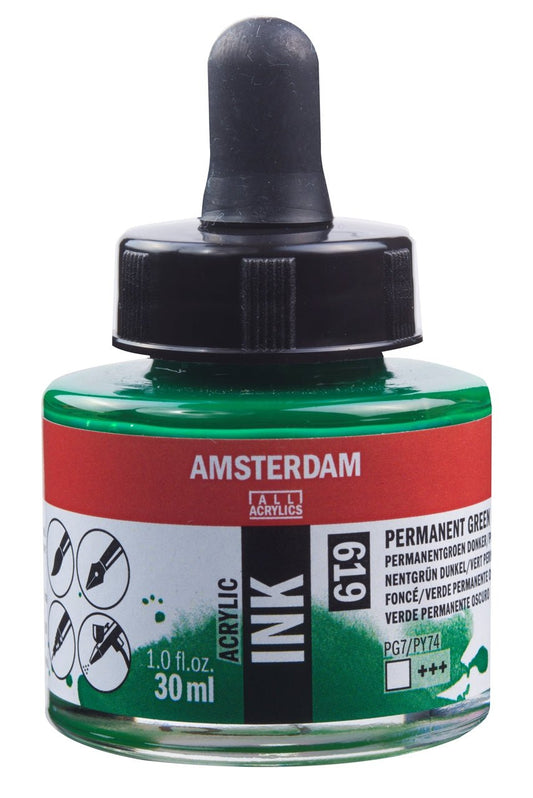 Amsterdam Ink 30ml 619 Permanent Green Deep - theartshop.com.au