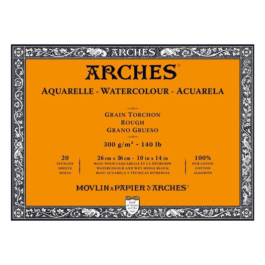 Arches Watercolour Blocks Rough 20 Sheets 260 x 360mm 300gsm - theartshop.com.au