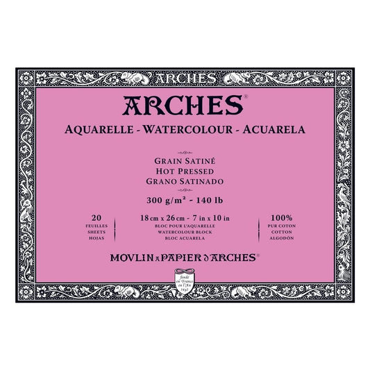 Arches Watercolour Blocks Smooth HP 20 Sheets 180 x 260mm 300gsm - theartshop.com.au