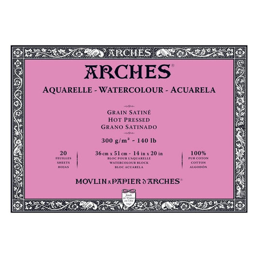 Arches Watercolour Blocks Smooth HP 20 Sheets 360 x 510mm 300gsm - theartshop.com.au
