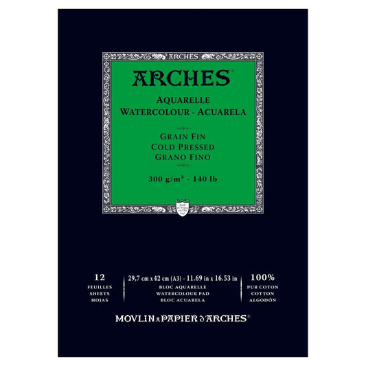 Arches Watercolour Pad Medium CP, 12 Sheets A3 300gsm - theartshop.com.au