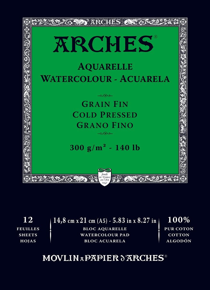 Arches Watercolour Pad Medium CP, 12 Sheets A5 300gsm - theartshop.com.au